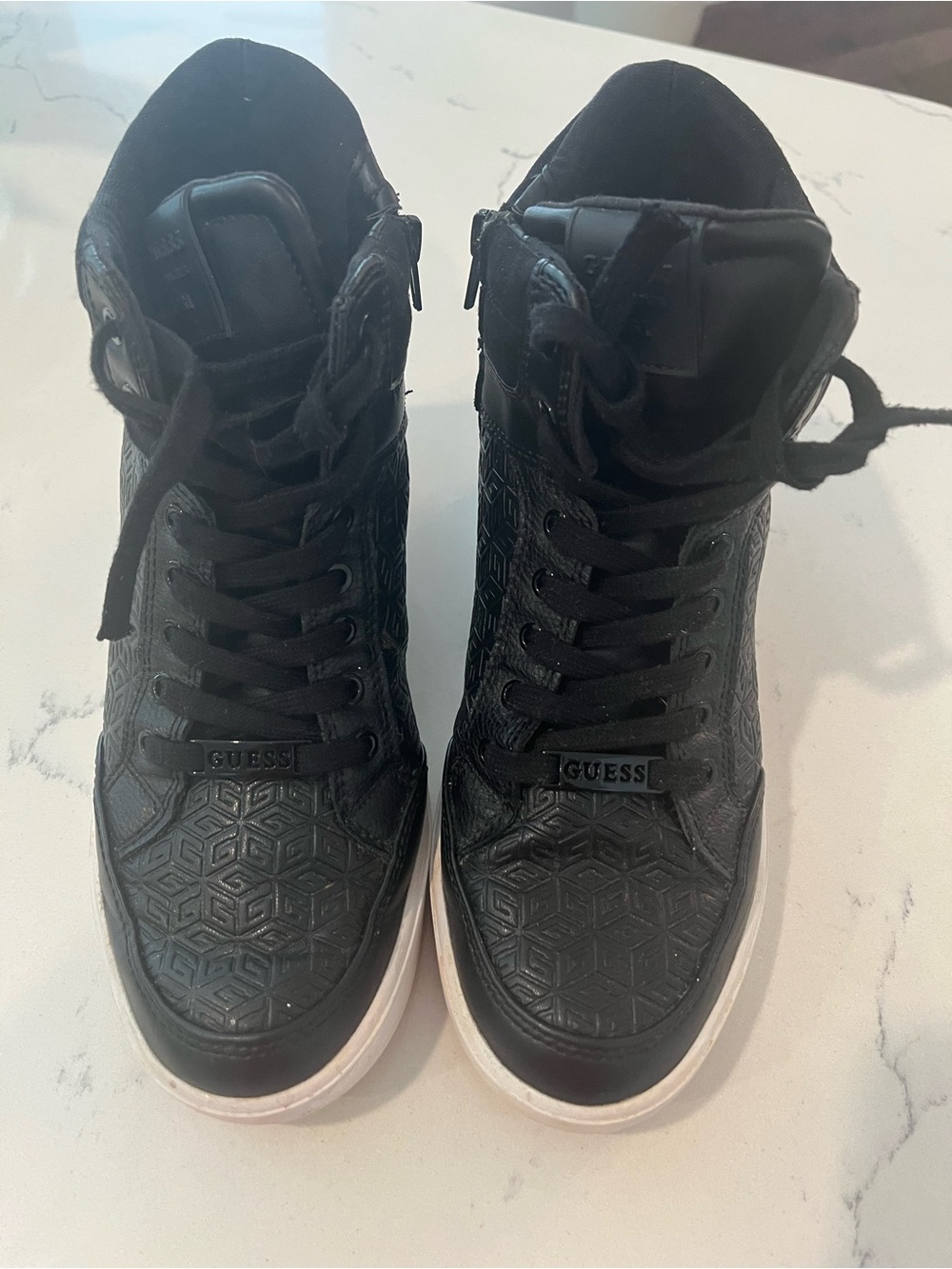 Guess Black High-Top Patterned Sneakers with White Soles